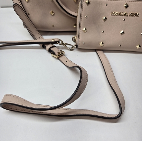 Michael Kors Ellis Leather Studded Satchel Purse With Crossbody Strap/wallet - Picture 6 of 16